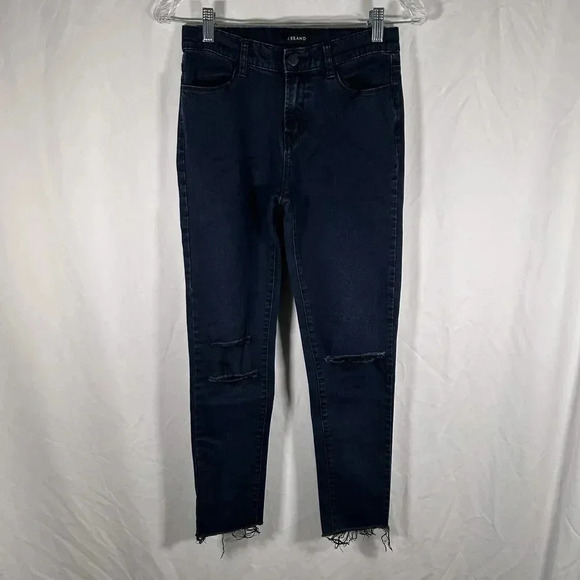 J Brand Jeans Women's 26 Dark Wash Blue Distressed Cotton Blend Cutoff - Picture 1 of 10